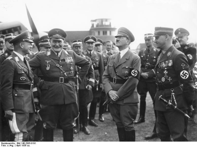 Erhard Milch, Hermann Göring, Adolf Hitler, and Viktor Lutze at the formation of Luftwaffe JG 134 Horst Wessel squadron